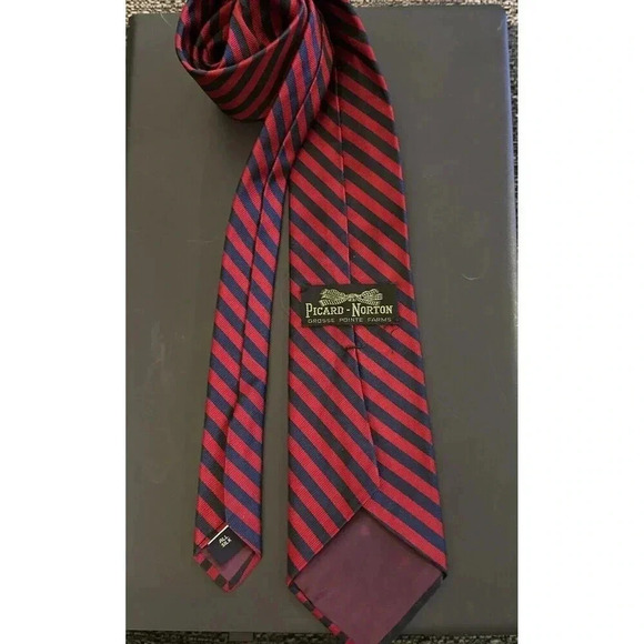 Picard-Norton Repp Men’s Neck Tie  Navy Blue Red All Silk 56X3 1/4" American USA - Picture 2 of 3
